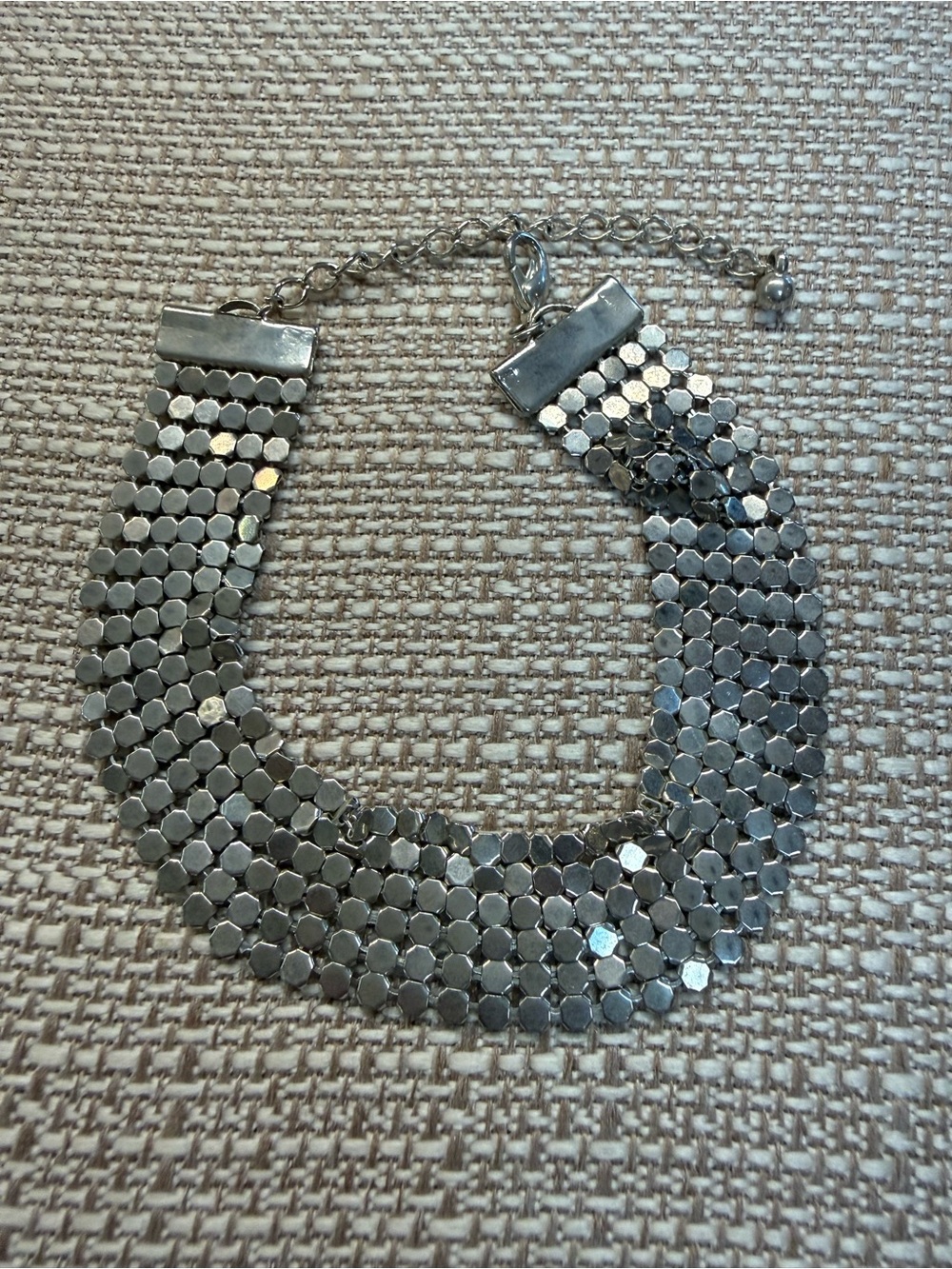 Vintage Silver Metal Mesh Disco Dot Flexible Statement Bracelet